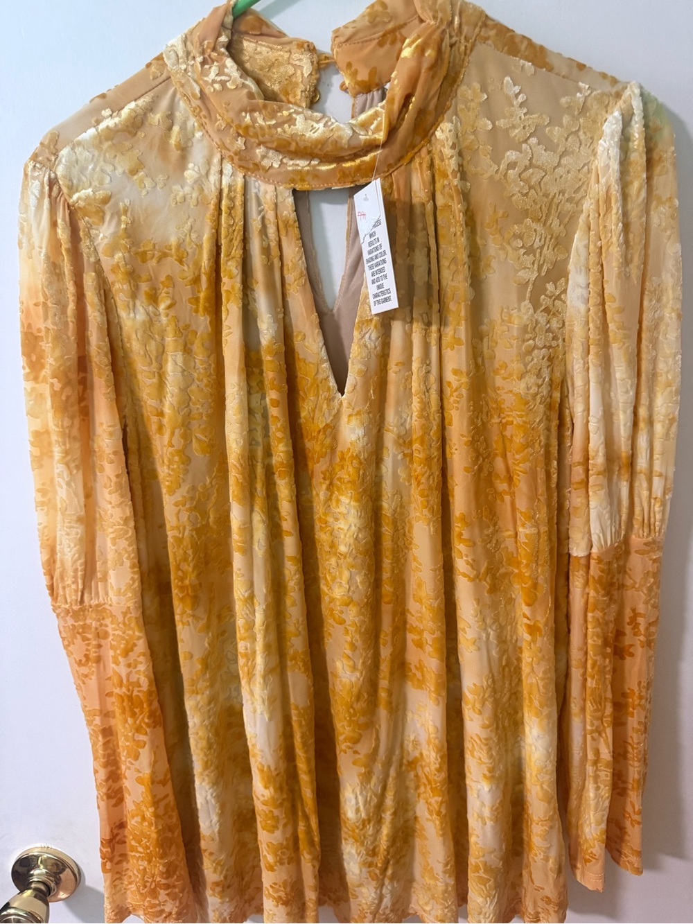 Cato Golden Yellow Floral Velvet Burnout Blouse
